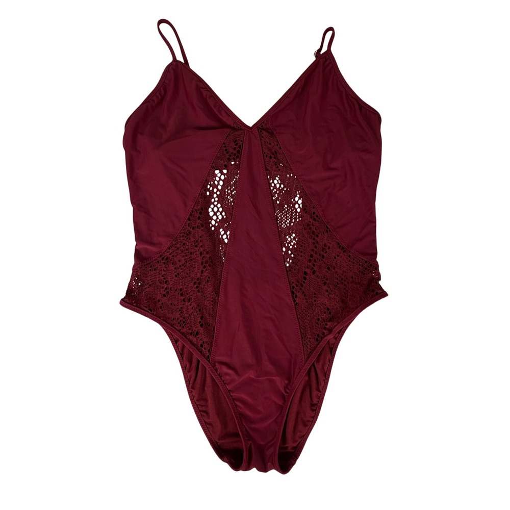 Shade‎ & Shore One Piece Swimsuit Women XL Burgundy Good Crochet Cutout